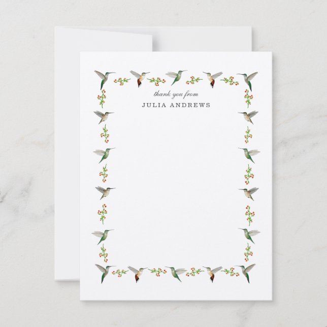 Personalized Hummingbird Thank You Card (Front)