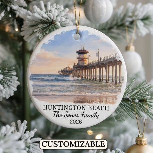 Personalized Huntington Beach Ornament, California Ceramic Tree Decoration