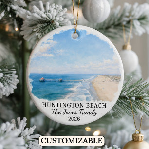 Personalized Huntington Beach Ornament, California Ceramic Tree Decoration