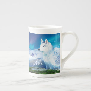 Personalized Husky dog with mountains Bone China Mug