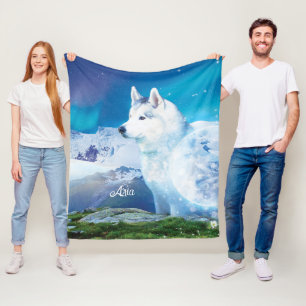 Personalized Husky dog with mountains  Fleece Blanket