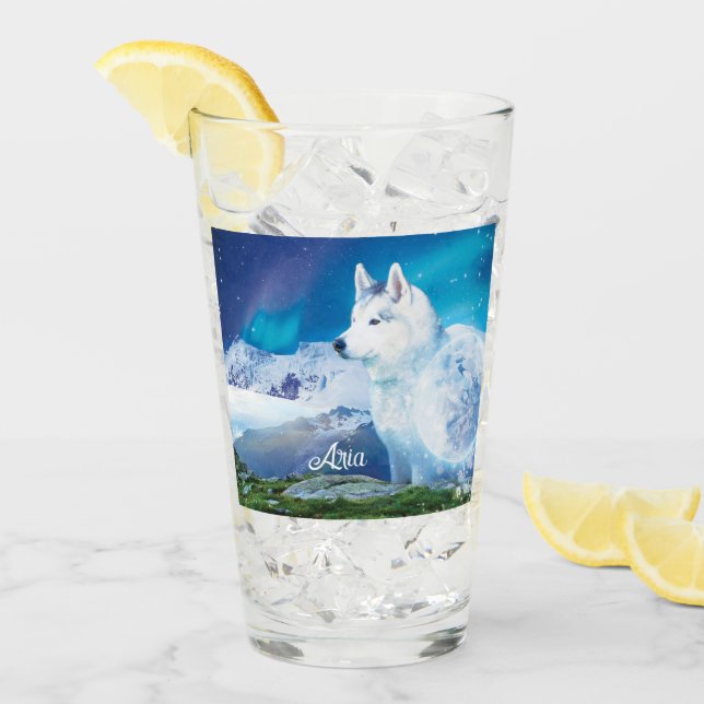 Personalized Husky dog with mountains   Glass (Front Ice)