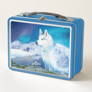Personalized Husky dog with mountains Metal Lunch Box