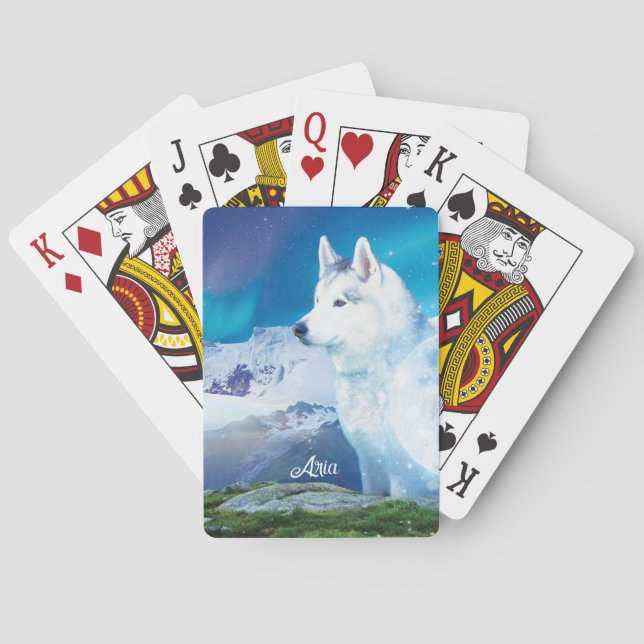 Personalized Husky dog with mountains Playing Cards (Back)