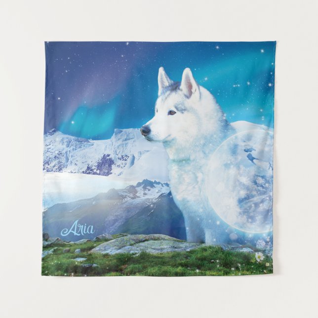 Personalized Husky dog with mountains   Tapestry (Front)