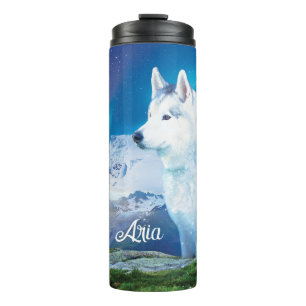 Personalized Husky dog with mountains  Thermal Tumbler