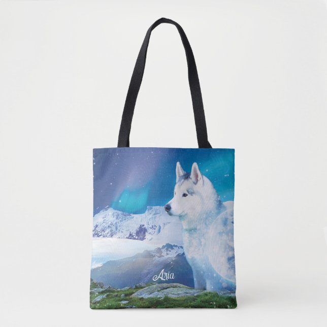 Personalized Husky dog with mountains  Tote Bag (Front)