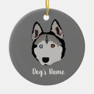 Personalized Husky with different eye colors Ceramic Tree Decoration
