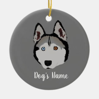 Personalized Husky with different eye colors Ceramic Tree Decoration