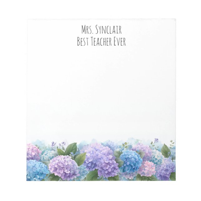 Personalized Hydrangea Flower Teacher Appreciation Notepad (Front)