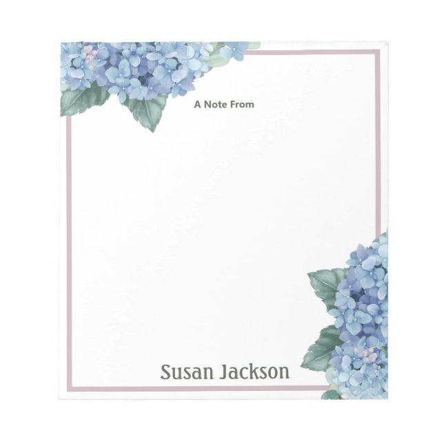 Personalized Hydrangea Pink and Blue Notepad (Front)