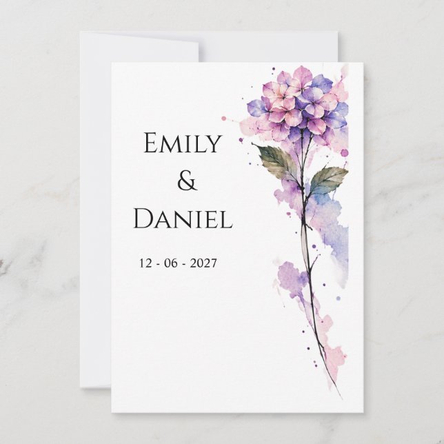 Personalized Hydrangea Save the Date Card (Front)
