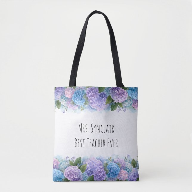 Personalized Hydrangea Teacher Thank You Tote Bag (Front)