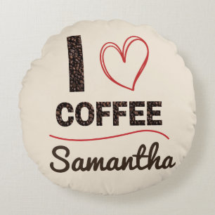 Personalized I Love Coffee Round Cushion