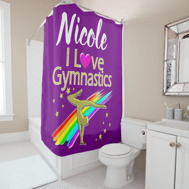 PERSONALIZED I LOVE GYMNASTICS DESIGN SHOWER CURTAIN (In Situ)