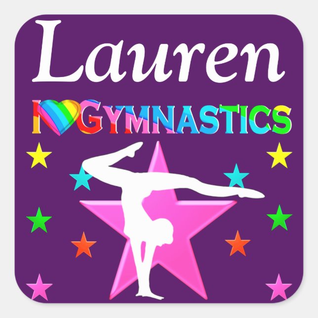 PERSONALIZED I LOVE GYMNASTICS PURPLE STICKER (Front)