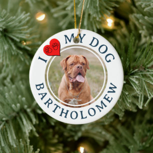Personalized I LOVE MY DOG Photo Ceramic Tree Decoration