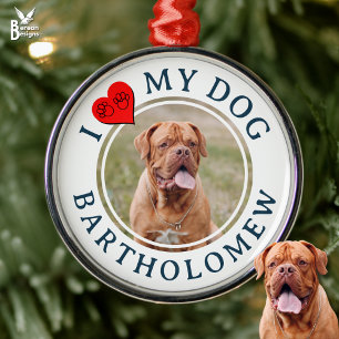 Personalized I LOVE MY DOG Photo Metal Tree Decoration