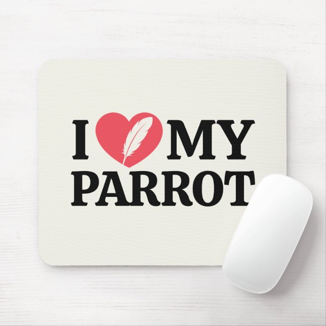 Personalized I Love My Parrot Heart Typography Mouse Mat (With Mouse)