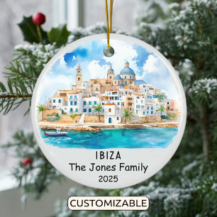 Personalized Ibiza Ornament, Spain Ceramic Tree Decoration