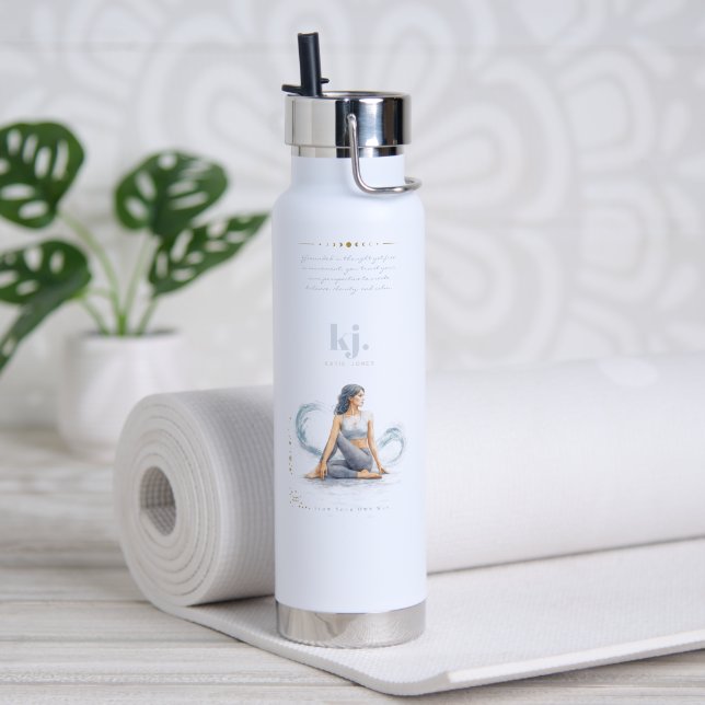 Personalized Illustrated Aquarius Zodiac Quote Water Bottle (Yoga (Rotated))