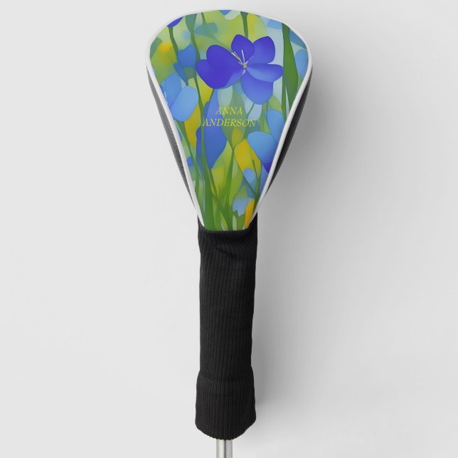 PERSONALIZED Impressionist Texas Bluebonnets Golf Head Cover (Front)