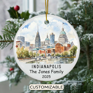 Personalized Indianapolis Ornament, Indiana Ceramic Tree Decoration