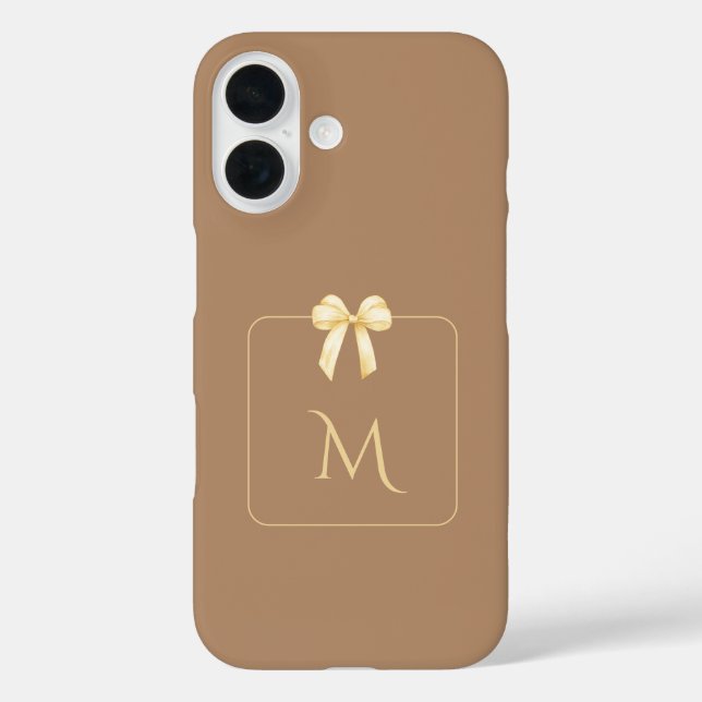 Personalized Initial Bow Brown Aesthetic Case-Mate iPhone Case (Back)