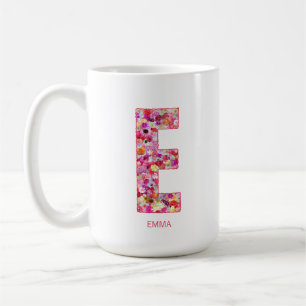 Personalized Initial   Floral Letter E Monogram  Coffee Mug