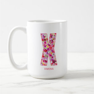 Personalized Initial Floral Letter X Monogram Coffee Mug