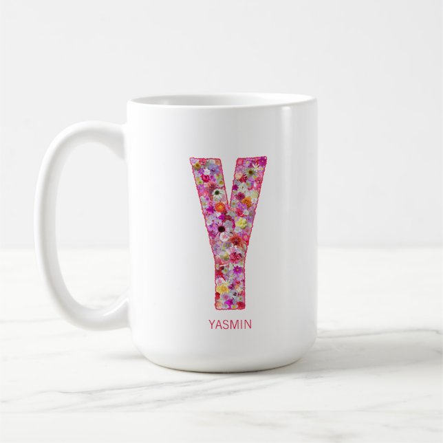 Personalized Initial | Floral Letter Y Monogram  Coffee Mug (Left)