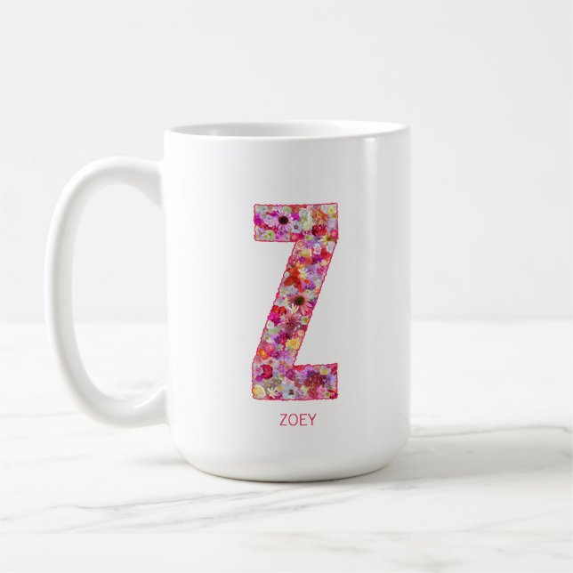 Personalized Initial | Floral Letter Z Monogram  Coffee Mug (Left)