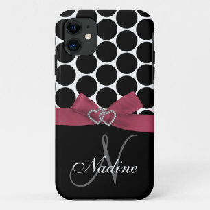 Personalized Initial, Pink, Black Polka Dots Case