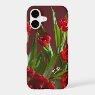 Personalized initials & Red Tulips Elegant Floral