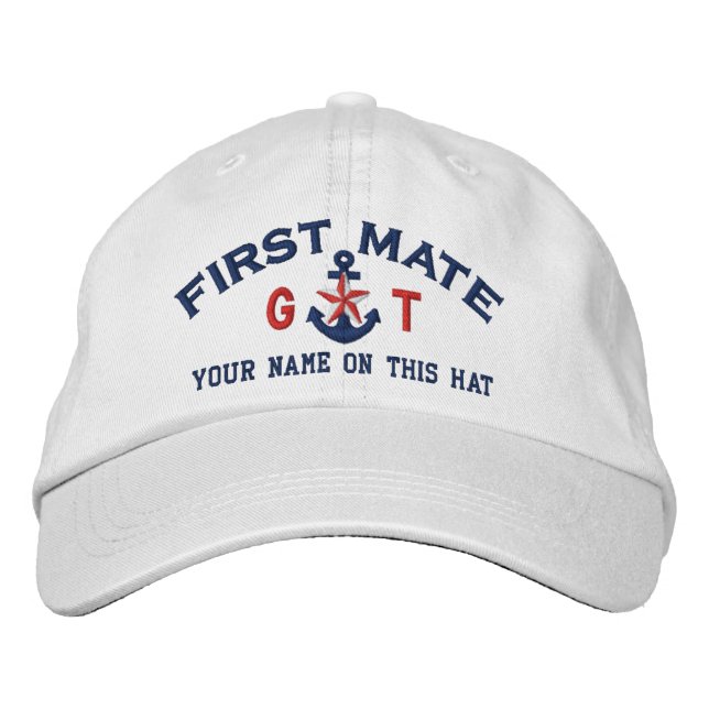 Personalized Initials Text First Mate Star Anchor Embroidered Hat (Front)