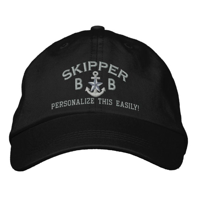 Personalized Initials Text Skipper Silver Star Embroidered Hat (Front)