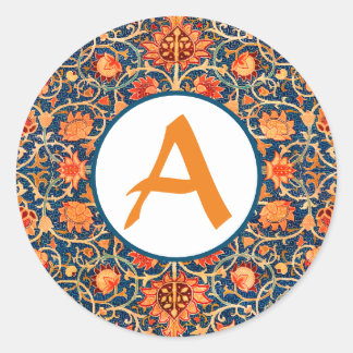 PERSONALIZED INTITIAL William Morris ROUND STICKER