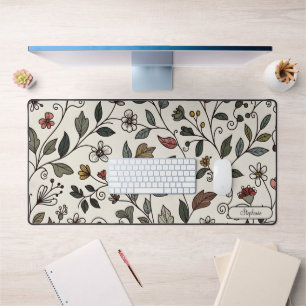 Personalized Intricate Floral Vine Workspace Desk Mat