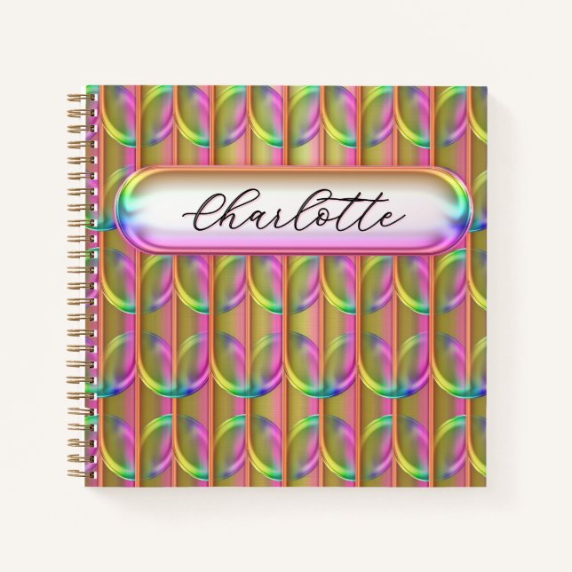 Personalized Iridescent Glass Custom Name Modern Notebook (Front)