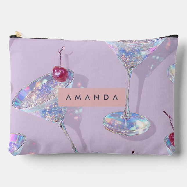 Personalized Iridescent Martini Glass Glitter  Accessory Pouch (Front)