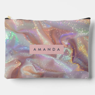 Personalized Iridescent Pastel Sparkle Satin Accessory Pouch