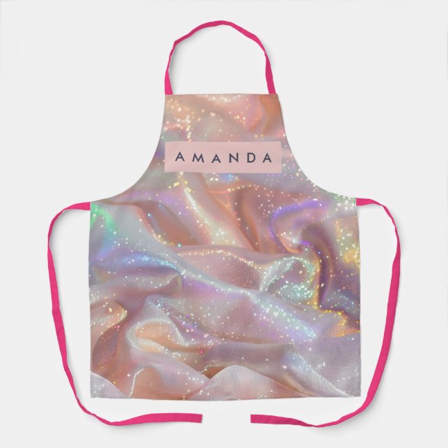 Personalized Iridescent Pastel Sparkle Satin Apron (Front)