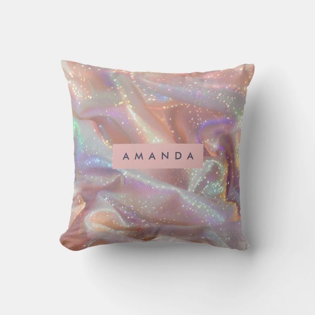 Personalized Iridescent Pastel Sparkle Satin Cushion (Front)