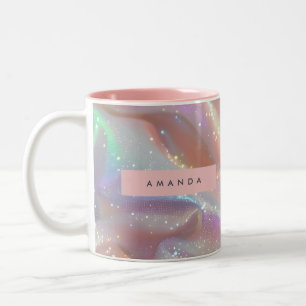 Personalized Iridescent Pastel Sparkle Satin Two-Tone Coffee Mug