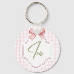 Personalized Iris Baby Girl Nursery Art Pink Bow Key Ring