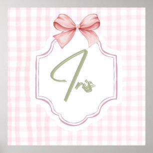 Personalized Iris Baby Girl Nursery Art Pink Bow Poster
