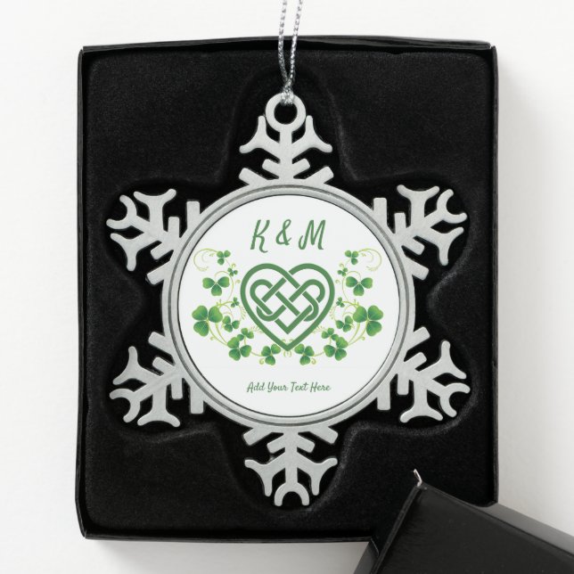 Personalized Irish Celtic Love Knot Snowflake Pewter Christmas Ornament (Box)