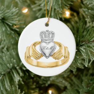 Personalized Irish Claddagh Ring Ceramic Tree Decoration