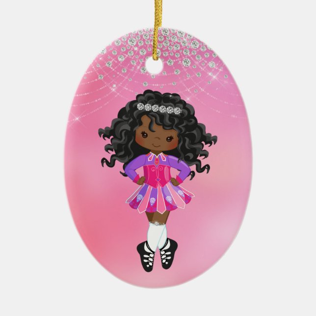 Personalized Irish Dance African American Holiday Ceramic Tree Decoration (Front)