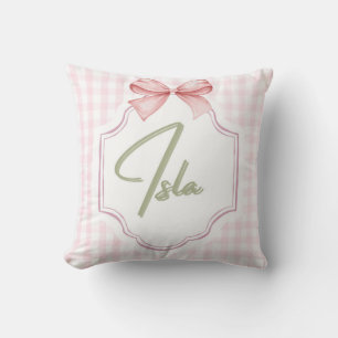 Personalized Isla Baby Girl Nursery Bow&Gingham Cushion